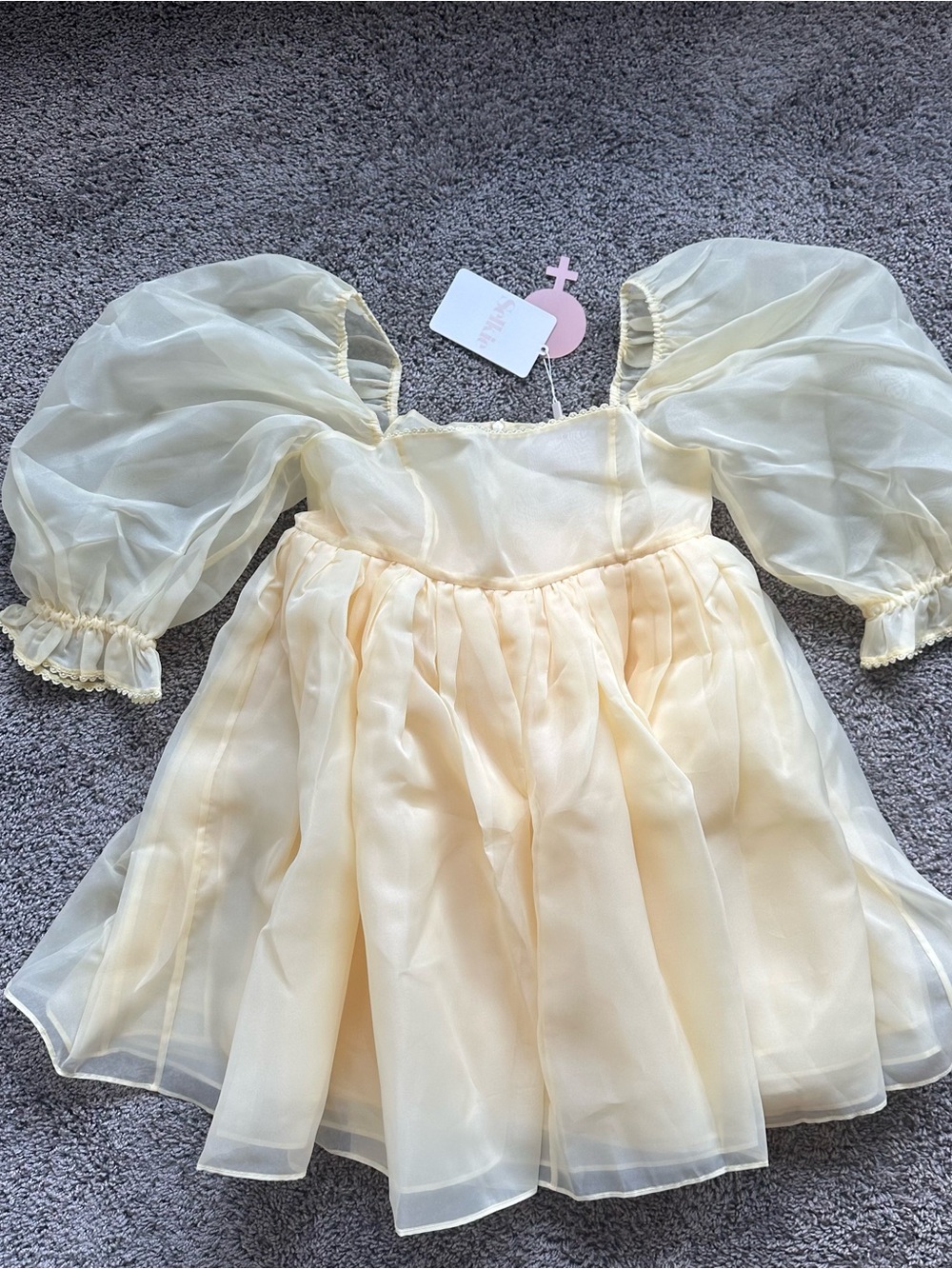 Selkie Pale baby Banana Yellow Puff-Sleeve Babydoll Mini Dress - Picture 4 of 8